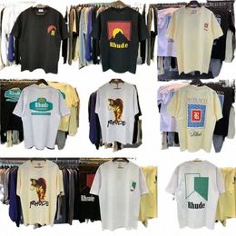 Printemps Eté Rhude Chemise Homme T-shirts Femmes T-shirts Skateboard Oversize Hommes T-shirt À Manches Courtes Marque T-shirts Pour Hommes TAILLE AMÉRICAINE S-XXL 42gD #