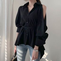Luxury Femmes Blouse Lady Hollow Out Trop Out Down Collar Fashion Designer Shirts Blusa Off épaule Spring Summer Solid Tops Femme Sexy Blouses