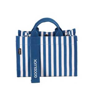 Bolsos diagonales de un solo hombro para primavera y verano, bolso de lona a rayas azules y blancas para mujer, bolso de lona para ocio