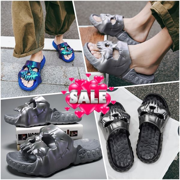 Zapatillas de primavera y verano, zapatos planos antideslizantes ligeros, zapatillas con forma de calavera de una sola banda, zapatillas deslizantes para mujer y hombre