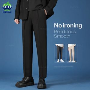 Primavera verano Smooth Pendul Pendulus Suit Pants Men Business Long pantalones Longitud de tobillo formal coreana Mascula