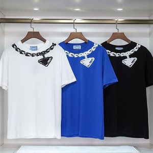 Lente/Zomer/Zomer 2024 Nieuwe Ketting Brief Print Ronde Hals T-shirt Mannen En Vrouwen Katoen Korte Mouw losse Trui