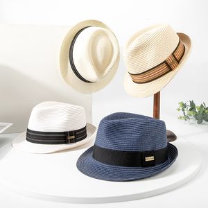 Lente/zomer zonnescherm strohoed hoge hoed heren en dames Britse retro jazzhoed paar zonnebrandcrème strandhoed