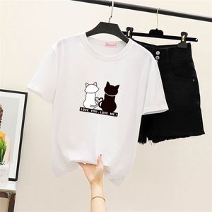 Lente Zomer T-shirt Dames T-shirt Koreaanse Fashion Casual Afdrukken Korte Mouwen Top Plus Size ML816 210506