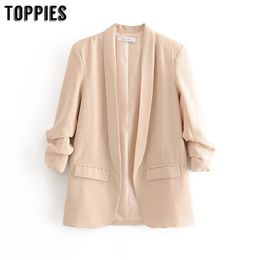 Lente zomer dunne jas vrouwen pakken effen kleur lange blazer office dames cardigan jas driekwart mouw 201201