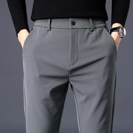 Lente zomer dunne heren zakelijk casual broek hoge elastische jogger slanke rechte Koreaanse merkbroeken kleding zwart grijs blauw 240417