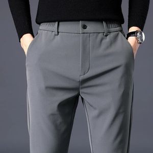 Printemps été mince hommes d'affaires pantalons décontractés haute élastique Jogger mince droite marque coréenne pantalons vêtements noir gris bleu 240305
