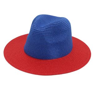 Printemps été deux tons Patchwork chapeau de paille décontracté Panama Jazz chapeau haut de forme femmes hommes large bord Protection solaire casquette de plage livraison directe