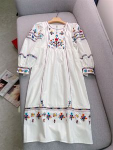 Lente zomer witte paisley borduurwerk katoenen jurk puff mouw ronde nek paneelmidi casual jurken w4a09b153