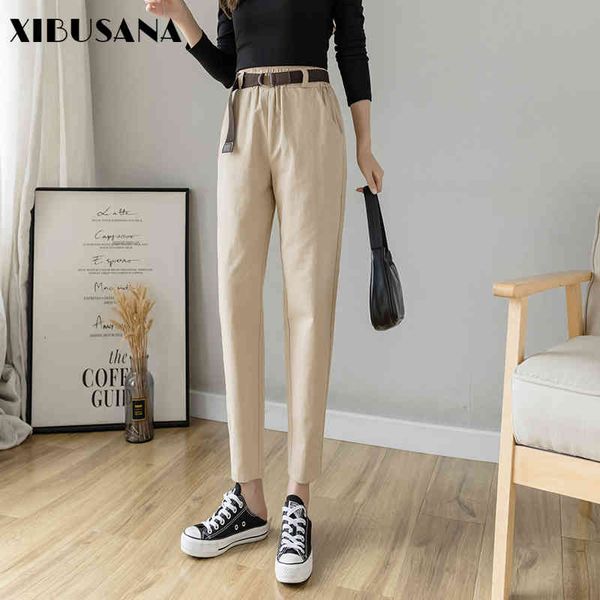 Printemps été femmes Cargo pantalon avec ceinture femme décontracté taille haute élastique recadrée Harem pantalon Mujer Streetwear pantalon 210423