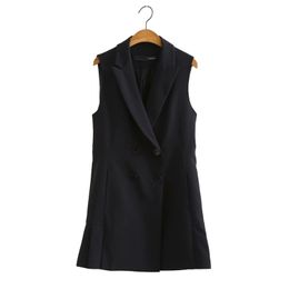 Lente zomer vrouwen casual vesten jassen jassen mouwloze dubbele breasted zwart vrouwelijke elegante vest colete feminino 210513