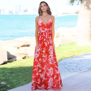 Lente zomer dames jurken camouflage rode bloemenprint spaghetti jurk mode casual mini elegante feest bruidsmeisje riem jurken
