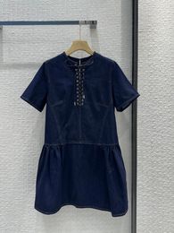 Lente/zomer dames veter decoratieve denim mini -jurk