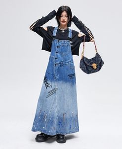 Printemps/été femmes Oc950m50 robe Denim personnalisé Graffiti sangle longue jupe semble plus mince Style de rue 2