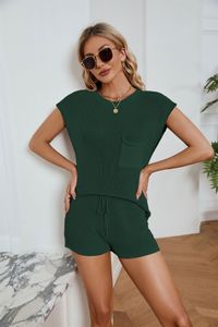 Lente zomer dames tweedelig broek shorts pak sets mouwloze top mode casual sportkleding pocket solide dames gebreide shirt 6 kleuren