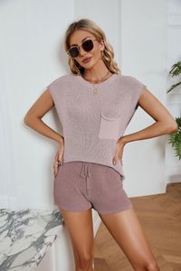 Lente zomer dames tweedelige sets mouwloze top en shorts broek losse casual set plus size pocket solide mode vrouwen breien