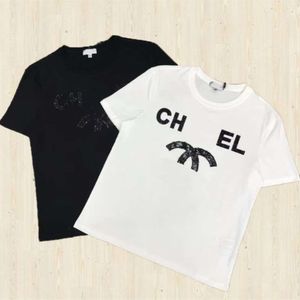 Primavera verano para mujer camiseta diseñador camisetas mujeres pieza con cuentas encaje monogr gráficos camiseta cuello redondo camisa de manga corta blusa casual