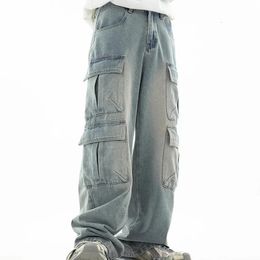 Lente zomer werkkleding multi pocket jeans mannen gebruikten wasretro Japanse casual modebroek china-chic losse broek 240520