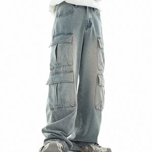 Printemps Eté Vêtements De Travail Multi Poche Jeans Nouveaux Hommes Utilisés W Rétro Japonais Décontracté Fi Pantalon Chine-Chic Pantalon Lâche X3R0 #