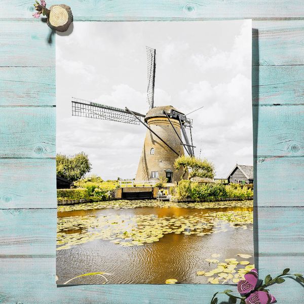 Spring Sunflower Windmill Farmhouse Rural Plant Flower Wall Art Art Tailvas PEINTURE Affiche jaune pour le salon décor