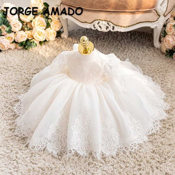 Printemps adolescent filles robe manches courtes dentelle blanche robes de princesse piano Performance fleurs fille pour les mariages E1000 210610