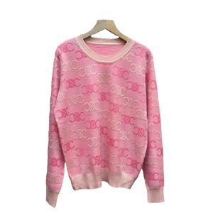 Lente Dunne Designer Gebreide Shirt Roze T-shirt Letter Contrast Jacquard Roze Temperament Lange mouwen Luxe merken vest Tops