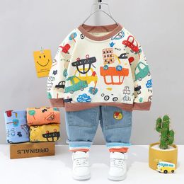 Lente Peuter Katoenen Kleding Mode Kinderen Jongens Sport BEER Capuchon Broek Jeans 2pcsSets Baby Casual Kids Trainingspakken 240226