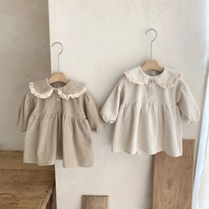 Robe de printemps pour petites filles, col Peter Pan, manches longues, en velours côtelé, pour enfants, 240322