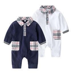 Spring Toddler Plaid Rompers Toddler Kids Lattice Rapel Rapel Lange Mouw Jumpsuits Baby Designer Kleding Kinderjongens Meisjes 1 St Climb Jumpsuit Z7554