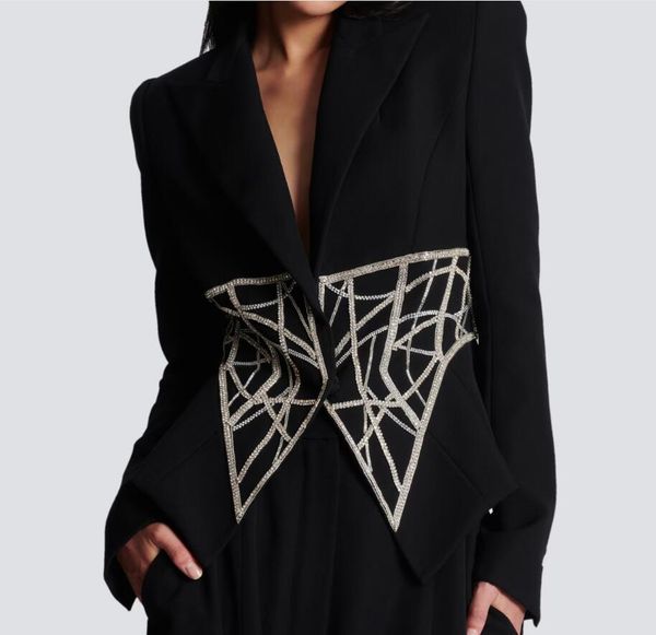 Printemps Top Qualité Femmes Blazers Célèbre Designer Double Boutonnage Mode Travail lourd Nail Perle incrustée de diamant Rétrécir la taille mince Veste surdimensionnée Manteaux d'extérieur 2XL