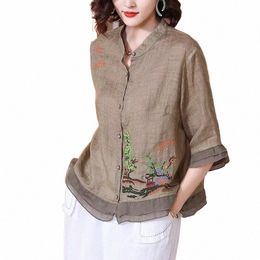 Printemps traditionnel chinois style oriental chemise vêtements pour femmes femmes demi manches Hanfu lâche blouse décontractée grande taille hauts F3W7 #