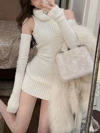 Frühling Rollkragen Gestrickte Pullover Kleid Frauen Design Elegante Kleid Koreanische Mode Bodycon Sexy Y2k Mini Kleid 231229