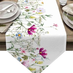 Lente vanille wilde bloem plant tafel runner bruiloft decor doek en placemat keuken dineren decoratie 210709
