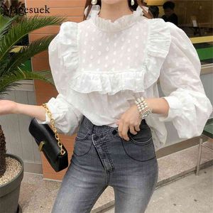 Printemps Vintage Coton Blanc Blouse Femmes Puff Manches Casual Femme Chemise Top Plus Taille Chemises Lâches Blouses 13142 210512