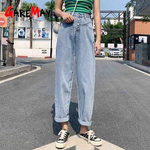 Printemps Vintage Femmes Boyfriend Jeans Taille Haute Harem Coton Lâche Dames Pantalon Plus Taille Pantalon 210428