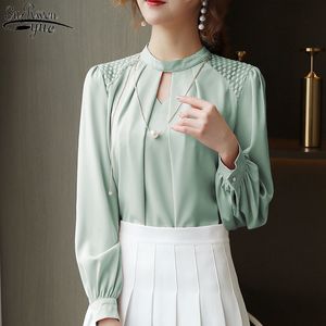 Printemps Blanc Chemisier En Mousseline De Soie Femmes À Manches Longues Solide Blouses Occasionnelles Chemise O-cou Lâche Bureau Dames Tops Chemises Blusas 13112 210427