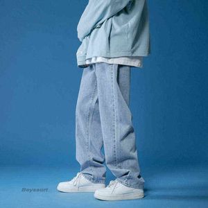 Printemps large jambe jean hommes mode décontracté coréen jean hommes Streetwear ample hip-hop droit Denim pantalon hommes M-2XL G0104