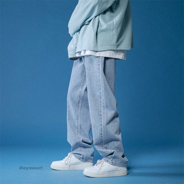 Primavera Wideleg Moda Casual Coreano Jeans Hombres Streetwear Suelto Hiphop Pantalones de mezclilla rectos para hombre M2XL 220811