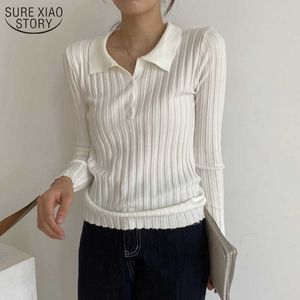 Lente winter revers gebreide truien vrouwelijke lange mouw single-breasted dames trui Koreaanse slanke knitwear chic 11320 210527