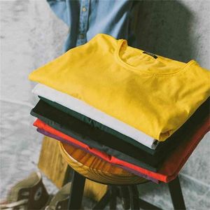 printemps hiver à manches longues solide t-shirt hommes brut ourlet t-shirt Texture qualité 100% coton tops SI980585 210714
