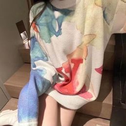 Lente winter Damesmerk designer mode casual losse tie geverfd kleurrijke gebreide trui Truien Mujer casual Jacquard hemdjes met lange mouwen kleding