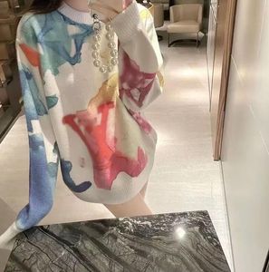 Lente winter Dames designer mode casual losse tie geverfd kleurrijke gebreide trui Truien Mujer casual Jacquard hemdjes met lange mouwen tops