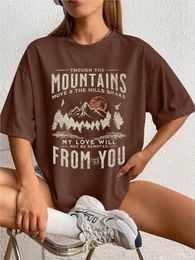 Spring Woman Cotton Tshirts Mountains Pizer le soleil Imprimé à manches courtes T-T-T-T-T-TEE FEMMES COSSIONS FEMMES COFFFORTS