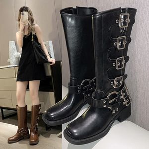 Spring Femme Platfrom Boots Boots clouted High 566 Summer Knight Combat Gothic Elegant Medium Heel's Chaussures Footwear Motorcycle 231124 752