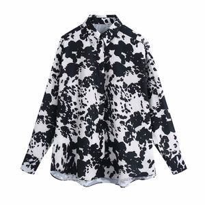 Primavera mujer estampado de animales camisa de manga larga mujer cuello vuelto blusa Casual señora suelta Tops Blusas S8675 210430