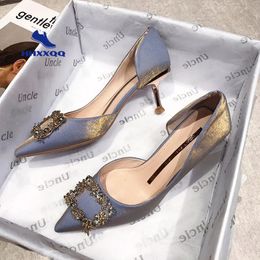 Printemps femmes chaussures de mariée chaussures de mariage fausse soie Satin strass cristal femme pompes Stiletto Sapato Feminino 240129