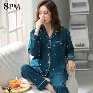 Spring Women Cotton Pajamas Suit Soft Comfort Button Up Pjs Basic Black Long-sleeve Top And Pants Home Wear Sets ouc767 X0526
