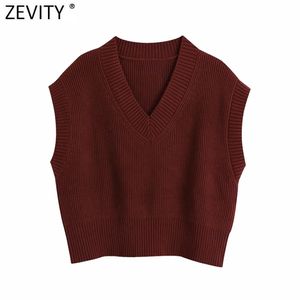 Lente vrouwen mode v-hals effen kleur casual mouwloze vest breien trui chique dame vrijetijdswijn rode tops S562 210416