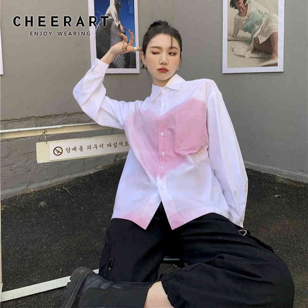 Printemps Femmes Mode Chemise blanche Coeur Imprimer Manches longues Blouses à col Casual Top Vêtements coréens 210427