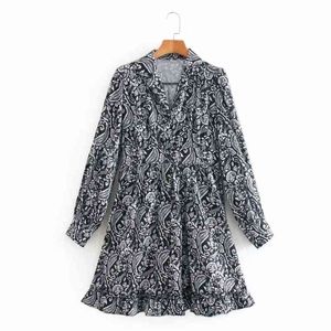 Printemps Femmes Fleur Imprimer Col Sur Mesure Mini Robe À Poitrine Femme À Manches Longues Vêtements Vintage Lady Robe D7307 210430